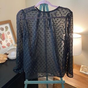 Sheer Black Blouse With Embroidered Gold Dots
